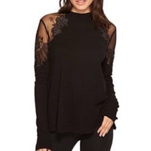 Free People Daniella Lace Sheer Shoulder Black Top